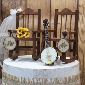 Wedding Cake Topper-rocking Chair-sunflowers-guitar-banjo-bride-groom ...