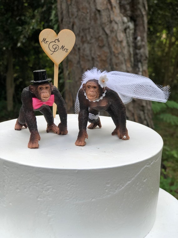 Chimpanzee-Monkey-Wedding-Cake Topper-Bride-Groom-Safari-Unique