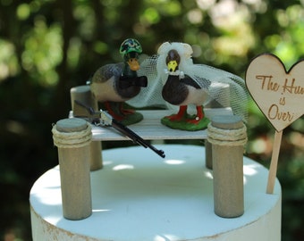 Duck Wedding Cake Topper-Hunter-Hunting-Camouflage-Dock-The Hunt is Over-Gun-Rifle-Groom-Bride-Wedding Cake-Hunting Cake Topper-Mr-Mrs