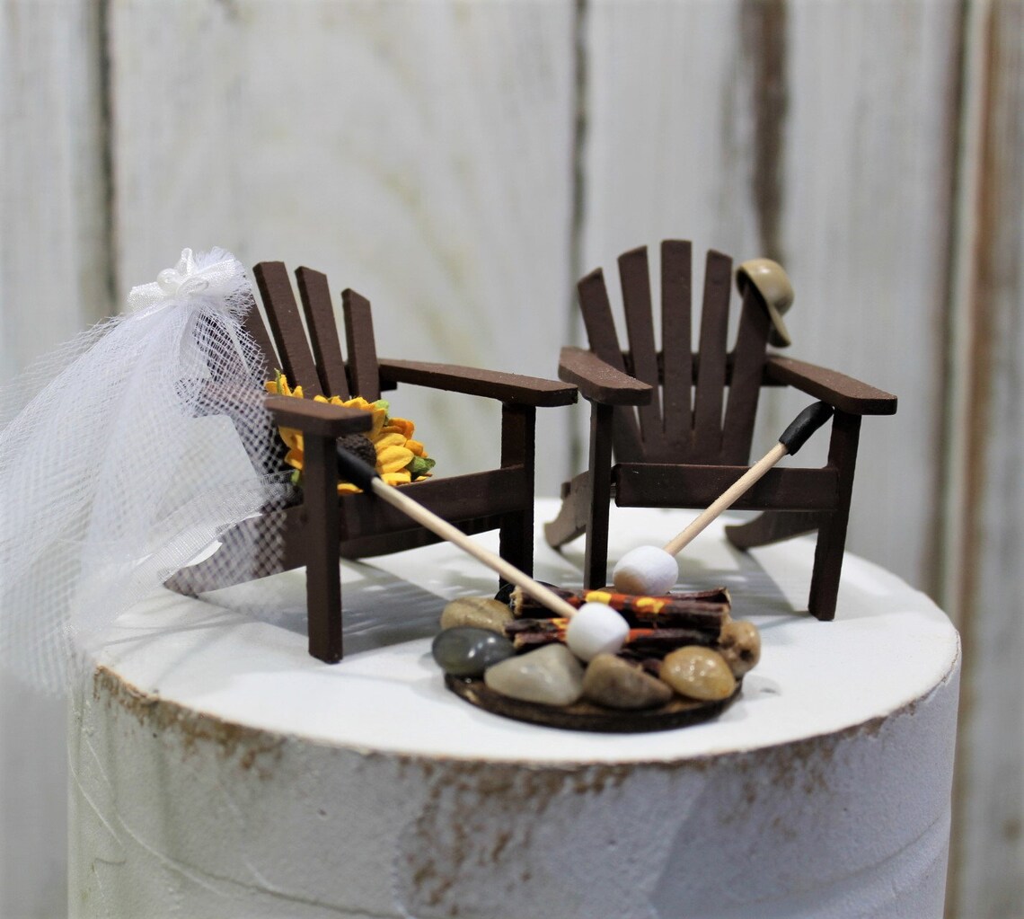 Camp Cake Topper Set - Includes Tent, Campfire, Marshmallow Trees & Sign For Camper Party Decor