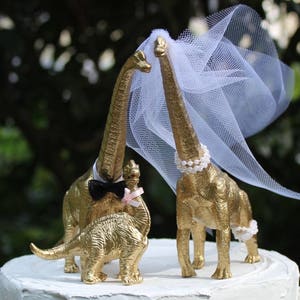 Dinosaur Wedding Cake Topper, Brontosaurs Cake Topper, Gold Dinosaurs-Prehistoric-Animal Cake TopperWedding Topper