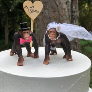 Schimpanse-Affe-Hochzeits-Cake Topper-Braut-Bräutigam-Safari-Unikat