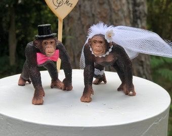 Chimpanzee-Monkey-Wedding-Cake Topper-Bride-Groom-Safari-Unique