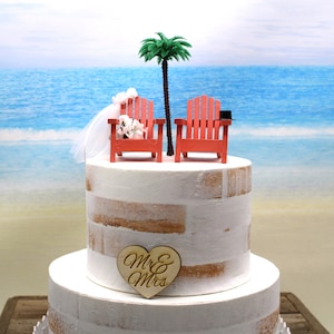 Beach-Wedding-Cake Topper-Destination Wedding-Adirondack Chairs-Bride-Groom-6 inch cake topper