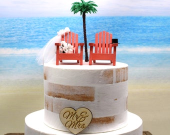 Beach-Wedding-Cake Topper-Destination Wedding-Adirondack Chairs-Bride-Groom-6 inch cake topper
