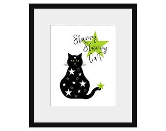 Printable Art, Instant Digital Download, Cat Print, Celestial Cat Print, Star Print, Whimsical Home Decor, Fun Wall Art, Starry Cat Print