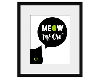 Instant Art Print, Printable Art, Digital Download, Modern Art, Whimsical Cat Print, Talking Cat Print, Minimalist Wall Art, Fun Cat Art