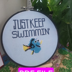 simple Easy cross stitch PDF Pattern &#39;Just keep swimmin&#39; finding nemo dory