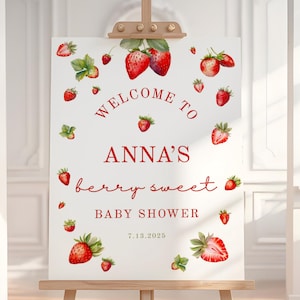 Strawberry Baby Shower Welcome Sign: Berry Sweet Theme (Digital Template)