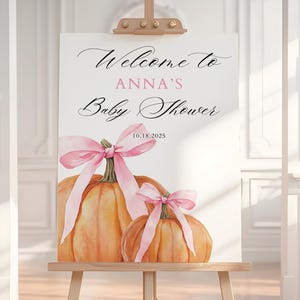 Pink Coquette Pumpkin Baby Shower Welcome Sign Template (Digital Download)