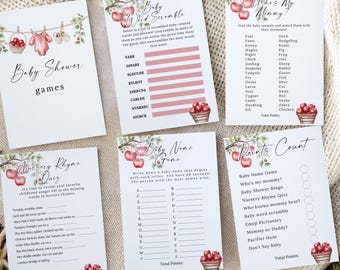 Apple Baby Shower Games: 10 Editable Templates (Digital Download)