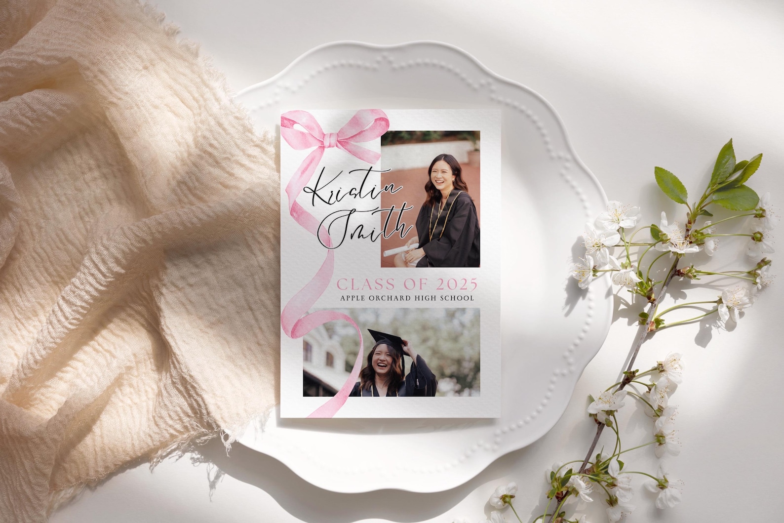 Pink Ribbon Graduation Invitation Template: Photo Grad Party ...