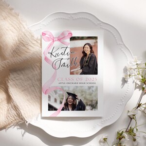 Pink Ribbon Graduation Invitation Template: Photo Grad Party ...