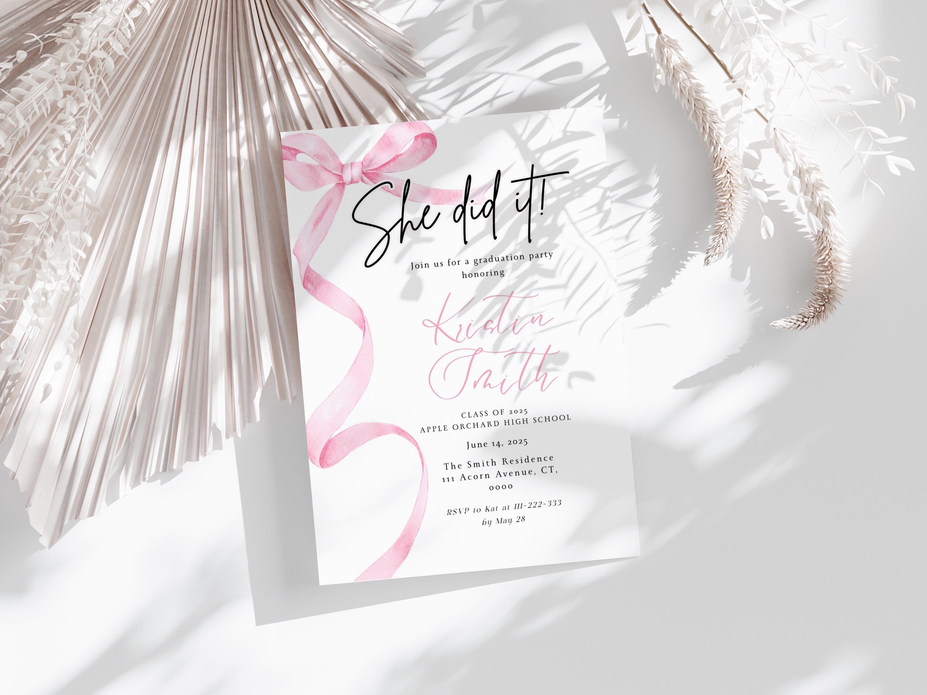 Pink Ribbon Graduation Invitation Template: Photo Grad Party ...