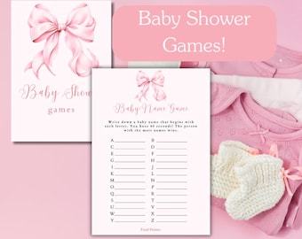 Pink Bow Baby Shower Games: Editable Templates (Digital Download)