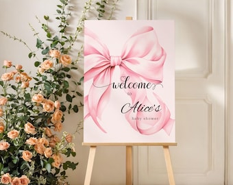 Rosa Schleife-Baby-Dusche Willkommensschild Printable (digitaler Download)