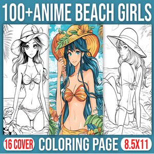 100 Anime Beach Girls Coloring Pages | Digital Printable PDF Download for Relaxation and Creativity