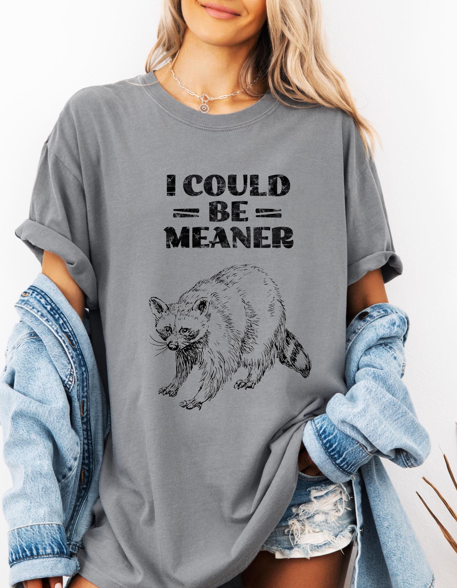 I Could Be Meaner Raccoon T-shirt, Comfort Color Women T-shirt, Graphic Tee, Fun Shirt, Mean Friend, Gift Idea, Retro Trash Panda Tee