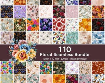 Floral Seamless Pattern Bundle – 110 Flower Backgrounds (Digital Download)