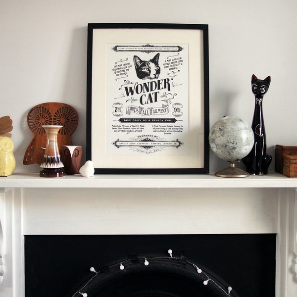 SALE! Wonder Cat  - Vintage style screenprint poster