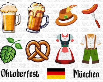 Vibrant Oktoberfest SVG Graphics Bundle, Beer Mug Pretzel Sausage Designs, German Festival Elements, Party Decor, Creative Projects
