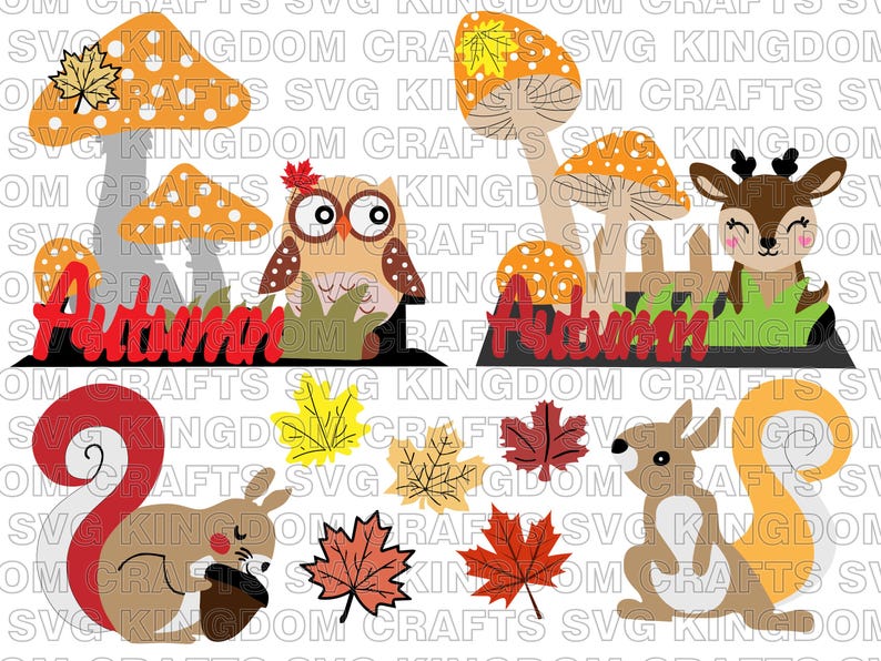 thumbnail image 2 of Autumn Forest, Two Squirrels Among Falling Leaves Stock Illustration 2 of 13