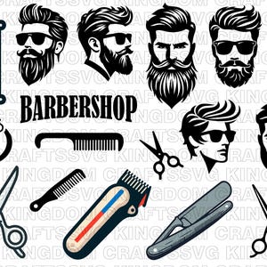 Barbershop SVG-paket: Barberstång, sax, hårsilhuett och verktygsdesign för DIY-pyssel och projekt