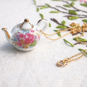 Gold Lattice Teapot Necklace, jubilee tea necklace, tea jewellery, ceramic jewellery, british inspired, tea party, afternoon tea, image 4