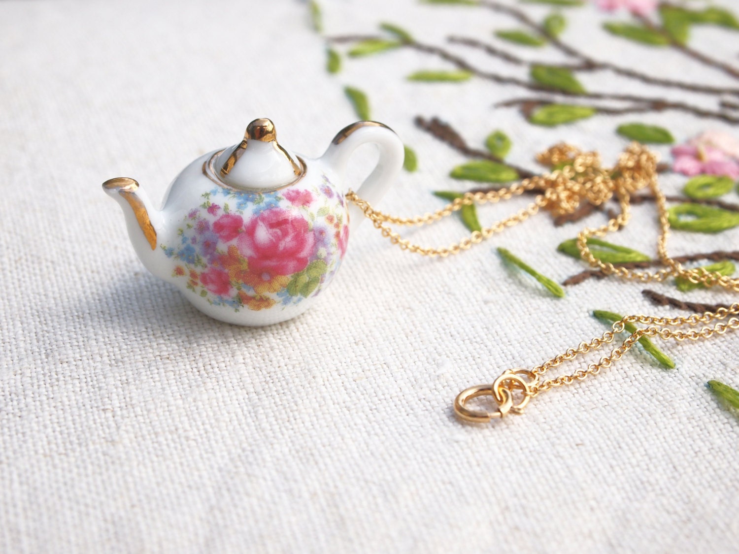 Gold Lattice Teapot Necklace Etsy