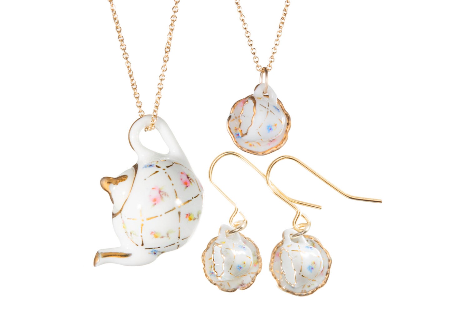 Gold Lattice Teapot Necklace Etsy