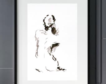 abstract gestural minimalist ink figure drawing wall art print