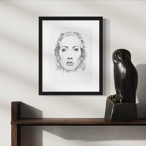 Expressive Pencil Female Portrait Drawing Wall Art Print