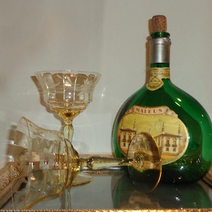 Vintage Glass West Virginia Specialty Glass Topaz Champagne Coupe Cocktail Glasses - (2) - 5 ounces, Yellow Depression Glass, Optic, 1930's