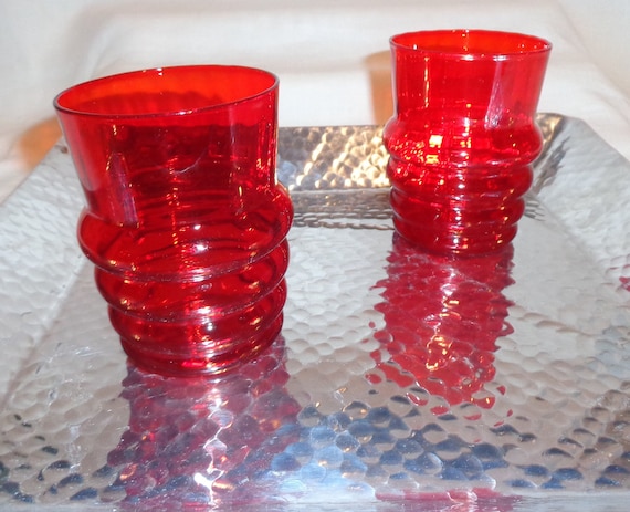 Vintage Glass Three Ring Red Drinking Glasses 2 Etsy