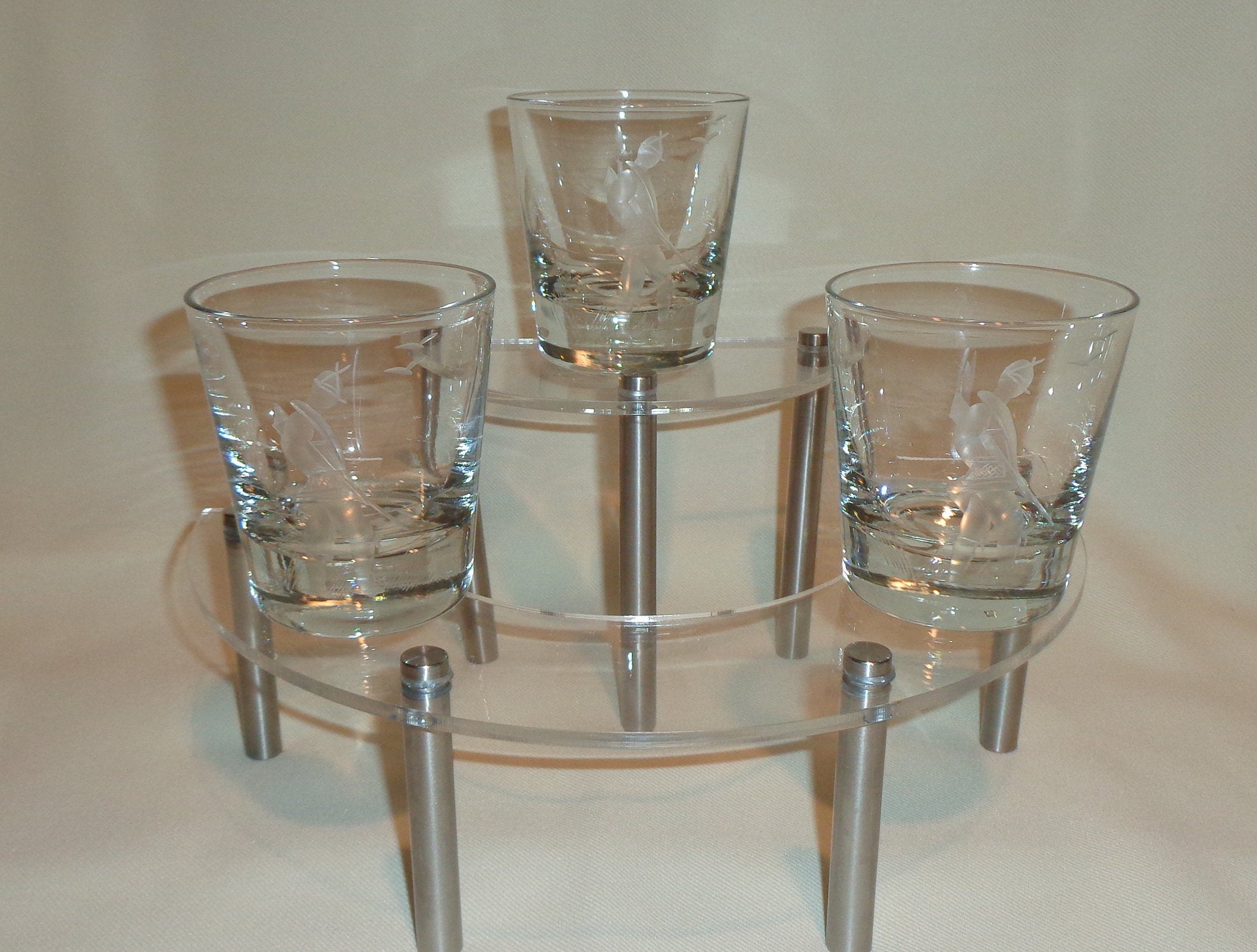 Vintage Glass Cut Etched Hunter Whiskey Cognac Cocktail Glasses (3)