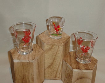 Vintage Glass Red Rooster Juice Cocktail and Shot Glass Set - 3 ounces and 1 ounce