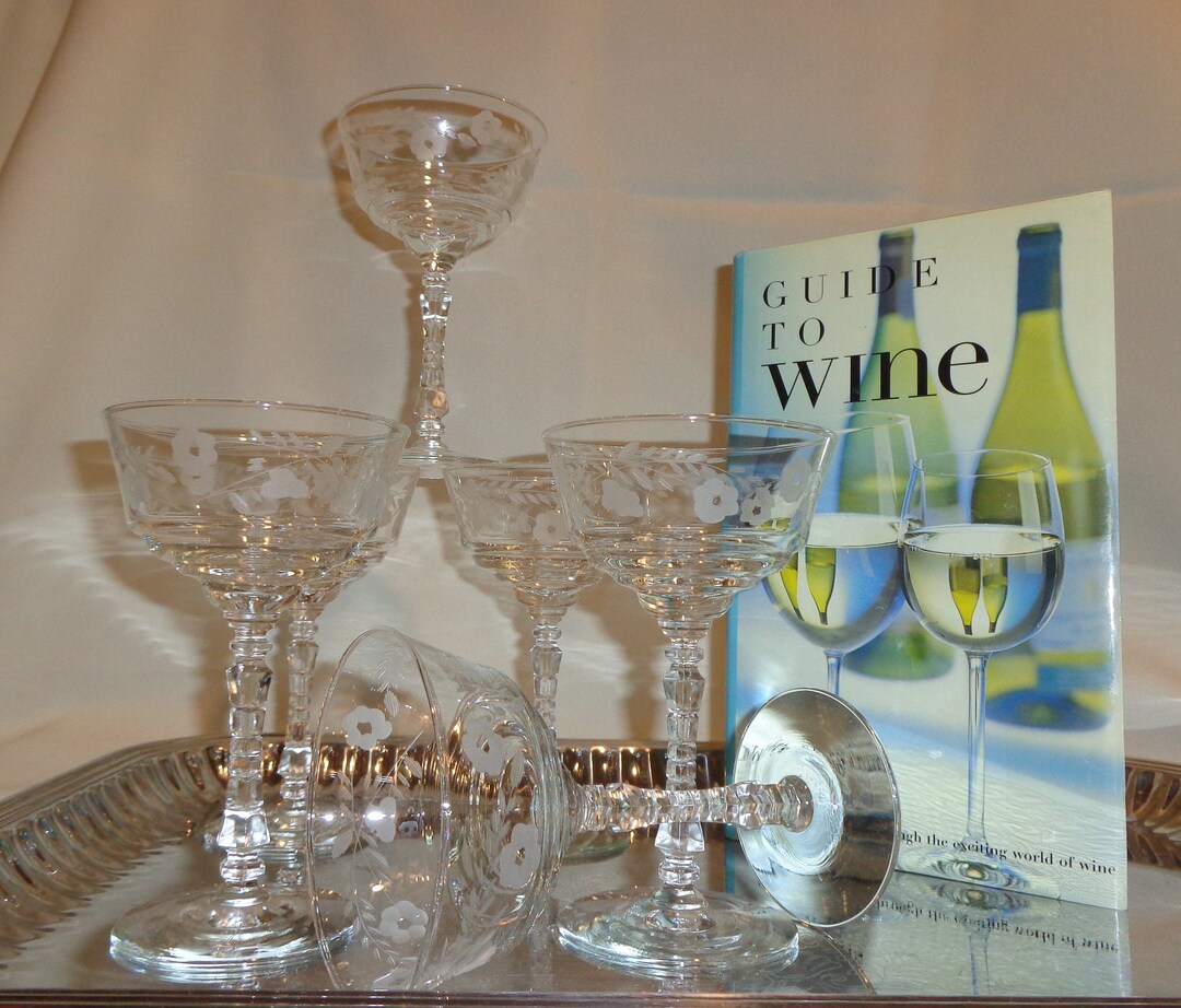 Vintage Glass Rock Sharpe Halifax Etched Champagne Cocktail Glasses 6 4