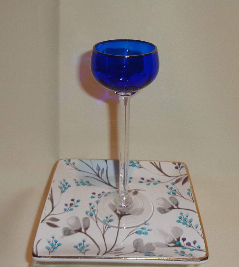 4 Vintage Hand Blown Optic Blue and Aqua Cordial Cocktail Glasses