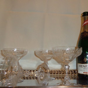 Vintage Glass Antique Pairpoint Crystal Floral Cut Champagne Coupe Cocktail Glasses (4) - 2 sets of 4 Available - 4 ounces