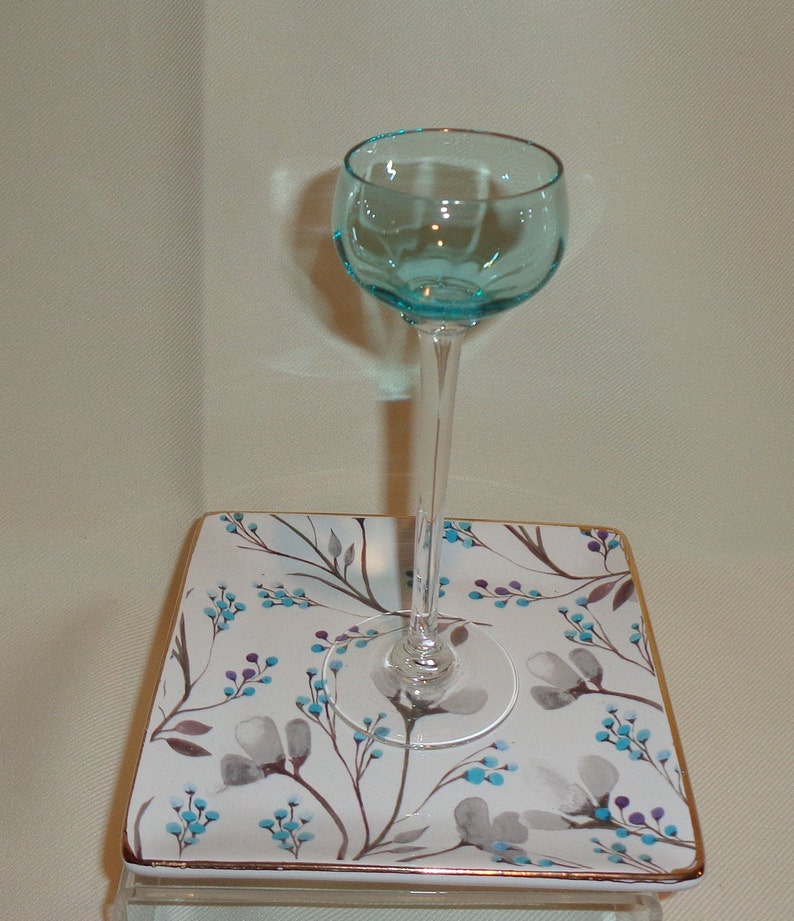 4 Vintage Hand Blown Optic Blue and Aqua Cordial Cocktail Glasses