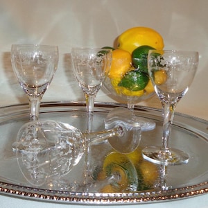 Vintage Glass Fostoria Crystal Etch # 212 Cordial Cocktailgläser - (4) - 2,5 Unzen, Likör, Aperitif, 1920, Portwein, elegantes Glas
