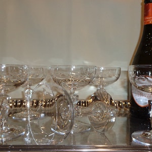 Vintage Glass Tiffin Franciscan Merrileaf Crystal Champagne Coupe Cocktail Dessert Glasses (6) - 5 ounces