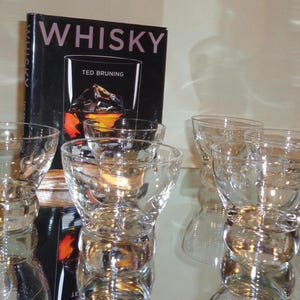 Szklanki do koktajli Vintage Glass Etched Cut MCM Cherry Martini - (6) - 6 uncji, dołeczki, whisky, bar, wózek, rozrywka, domowy bar, prezent