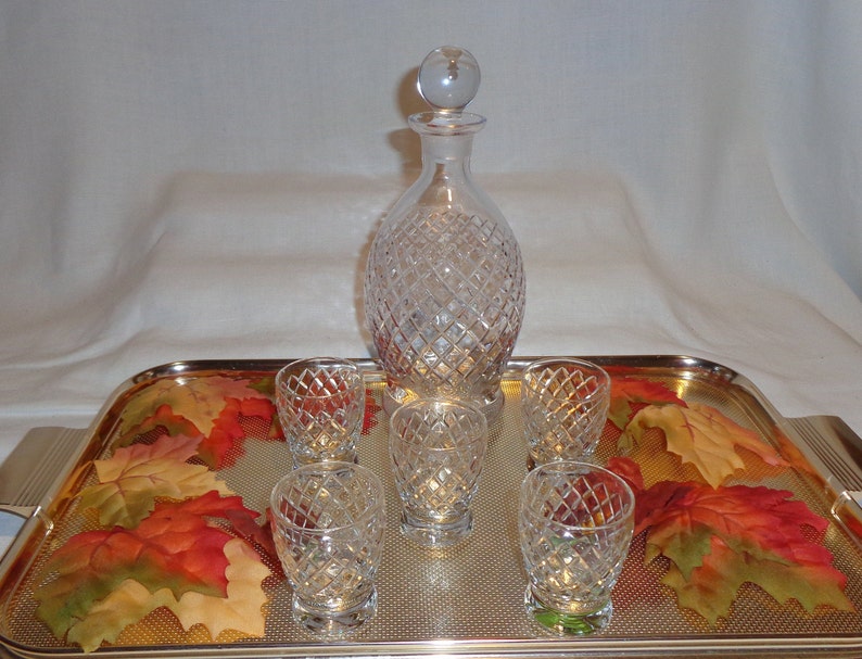 Vintage Cut Diamond Decanter and Glass Set Etsy