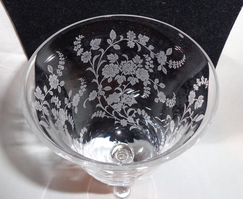 Vintage Etched Floral Diamond Ball Stem Water Wine Goblets Etsy