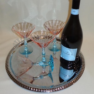 Vintage Glass Optic Morgantown Fondale Champagne Coupe Cocktail Glasses (4) - 5 ounces - 2 sets of 4 available, uranium glass, elegant glass