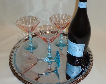 Vintage Glass Optic Morgantown Fondale Champagne Coupe Cocktail Glasses (4) - 5 ounces - 2 sets of 4 available, uranium glass, elegant glass