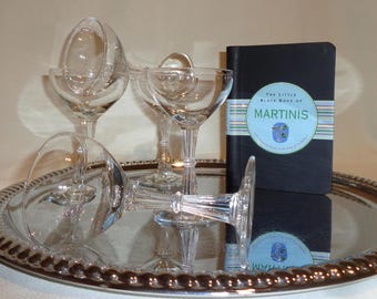 Vintage Glass Ribbed Stem Martini Cocktail Glasses - (5) cordial, teeny martini, space needle, seattle, bar cart, gift