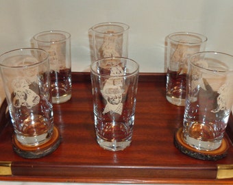 Vintage Glass  Nibs Dog and Shag Drinking Highball Cocktail Glasses (6)