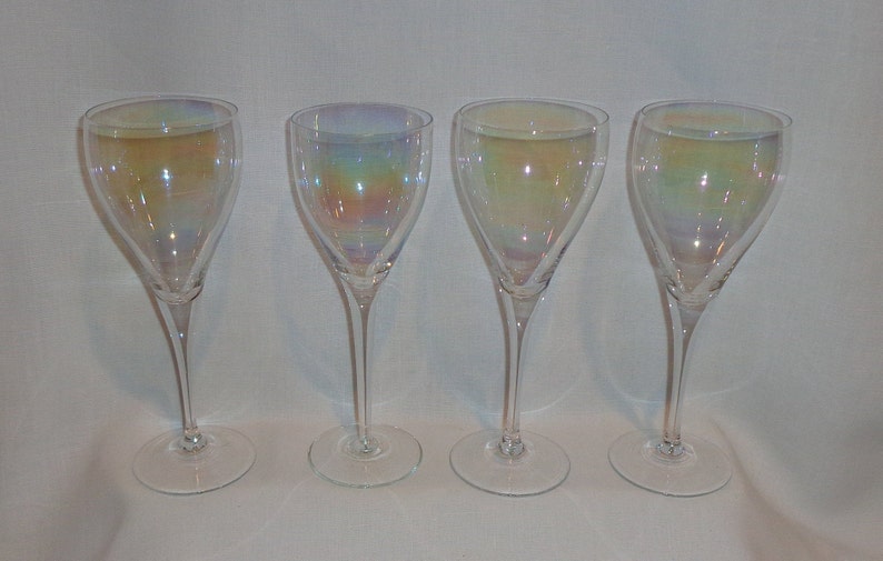 Vintage Iridescent Large Wine Glasses 4 Etsy